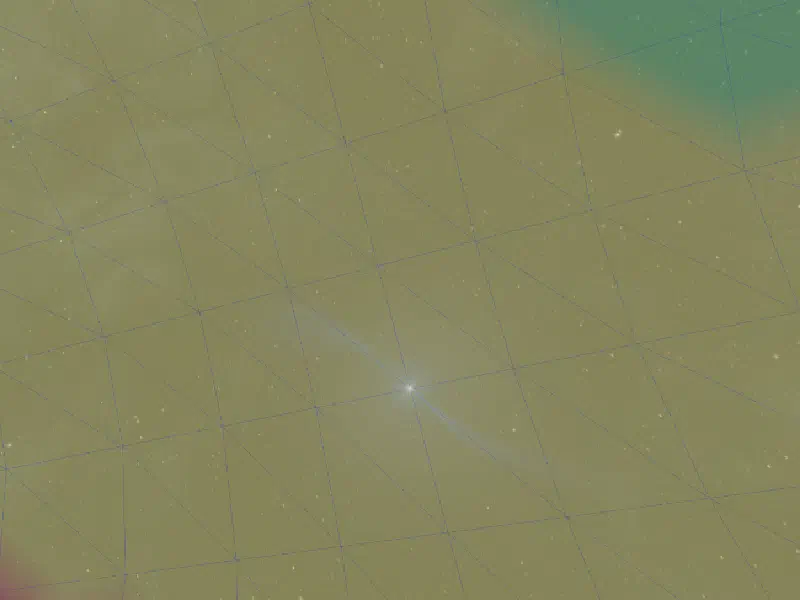 The Dome Viewer's 3D preview: a triangular wireframe mesh and coloured visibility zones over a starfield