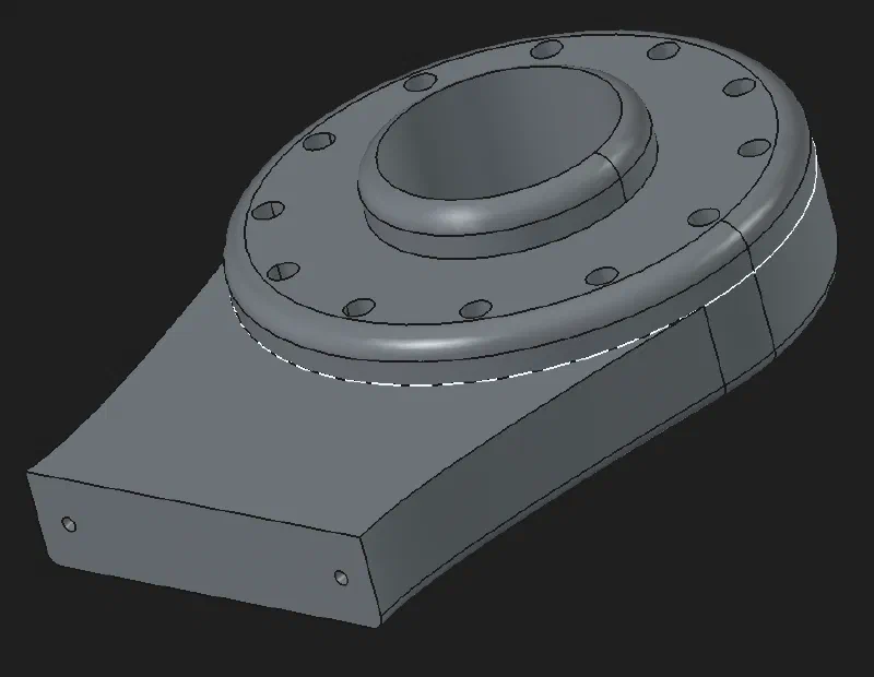A FreeCAD render of the mount, showing the flange that clamps to the pole and the plate the lights bolt to